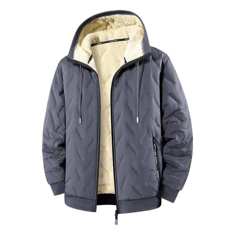 Men's Fleece-Lined Chevron Hooded Jacket. Chevron quilted shell.