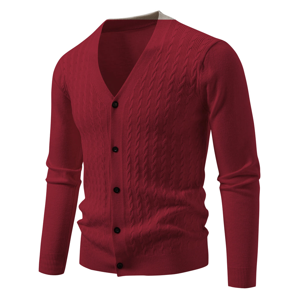 Men's Cable-Knit V-Neck Cardigan. Cable-knit texture.