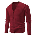 Men's Cable-Knit V-Neck Cardigan. Cable-knit texture.