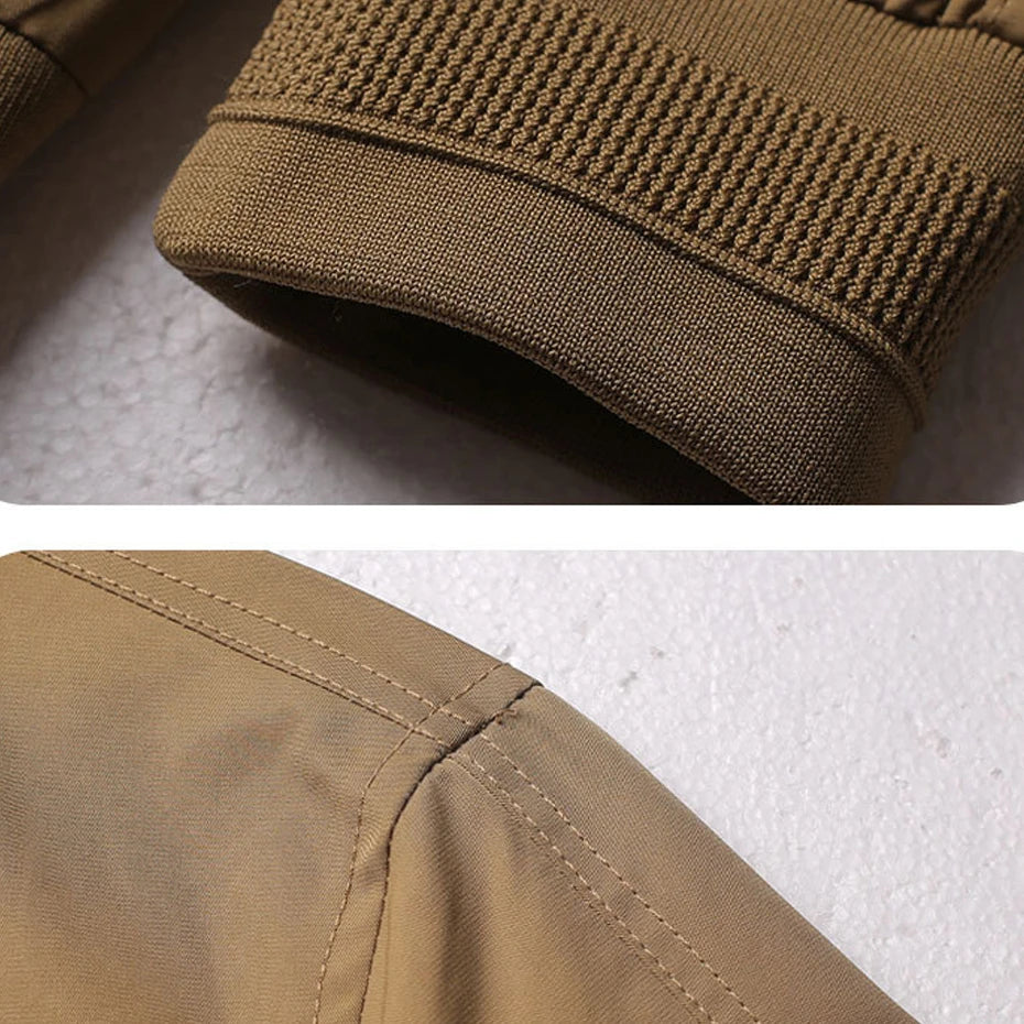 Men's Classic Zip-Front Cargo Bomber Jacket. Full zip front.