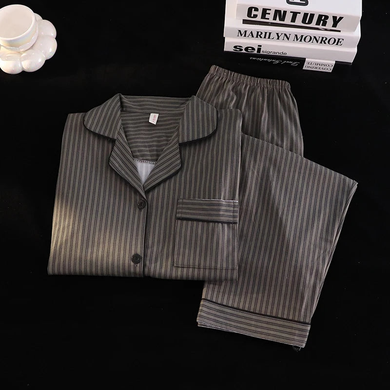 Cotton Pinstripe Pyjamas in Men's & Women's Fits. Cotton fabric.