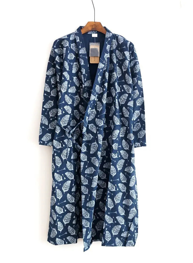 Men's Patterned Cotton Gauze Robe. Cotton gauze.