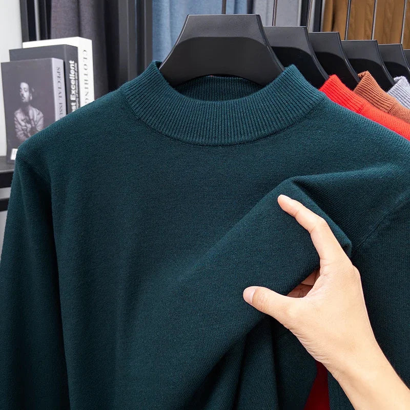 Men's Plain Mock-Neck Jumper. Mock-neck collar.