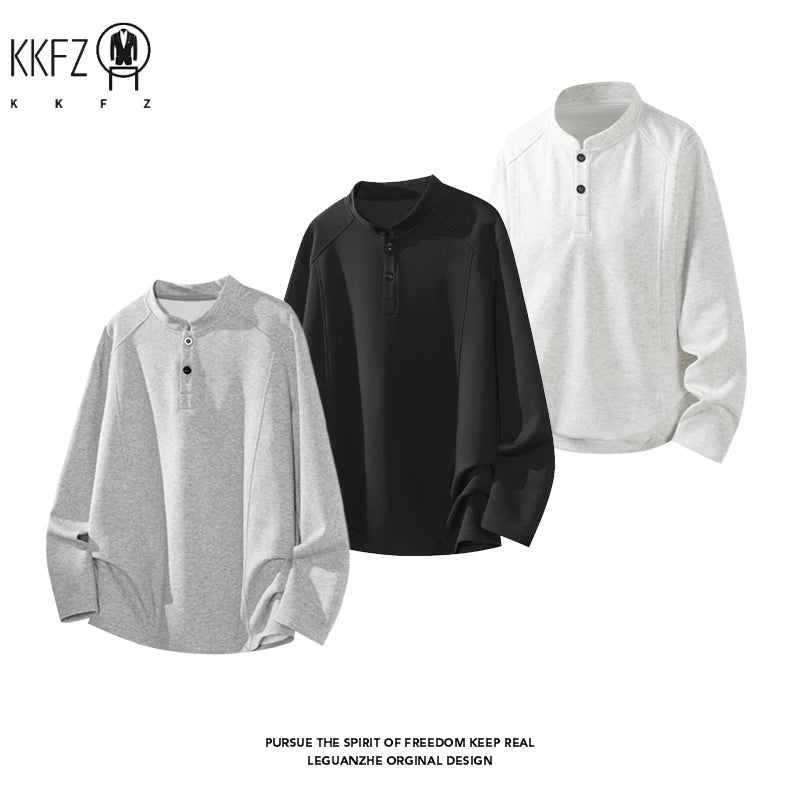 Men's Raglan Long-Sleeve Henley Top. Raglan sleeves.