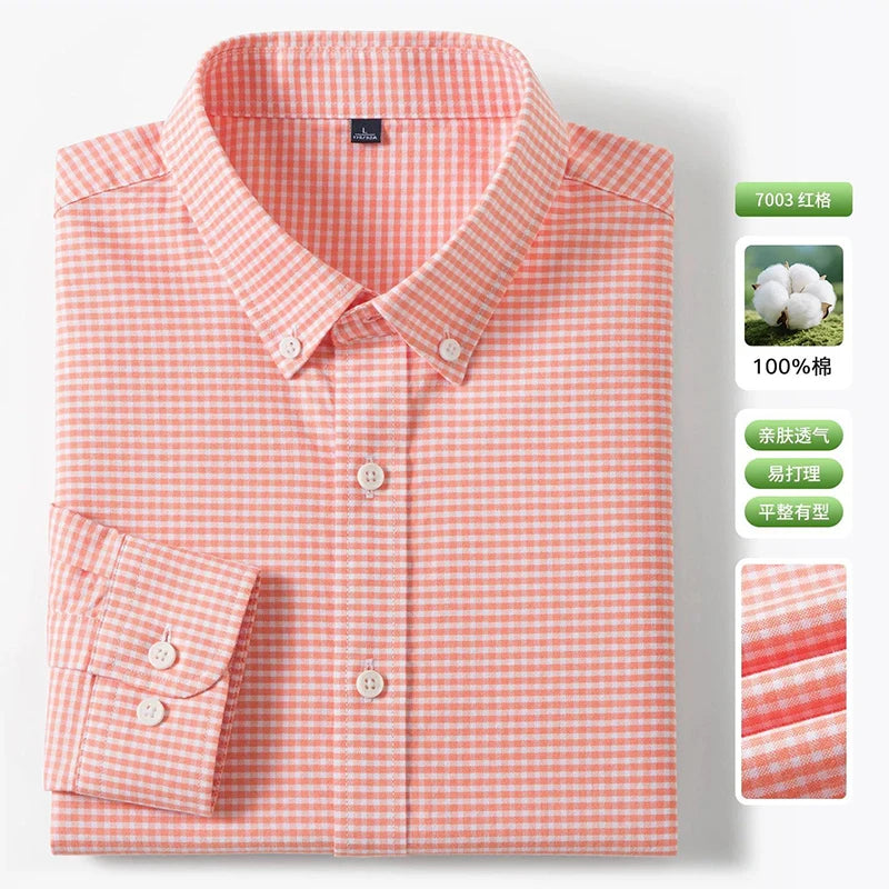 Men's Fine-Stripe Cotton Button-Down Shirt. 100% cotton.