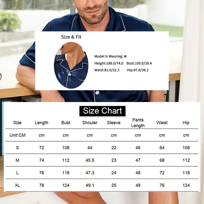 Men's Satin-Finish Short Pyjama Set. Polyester-elastane satin finish.