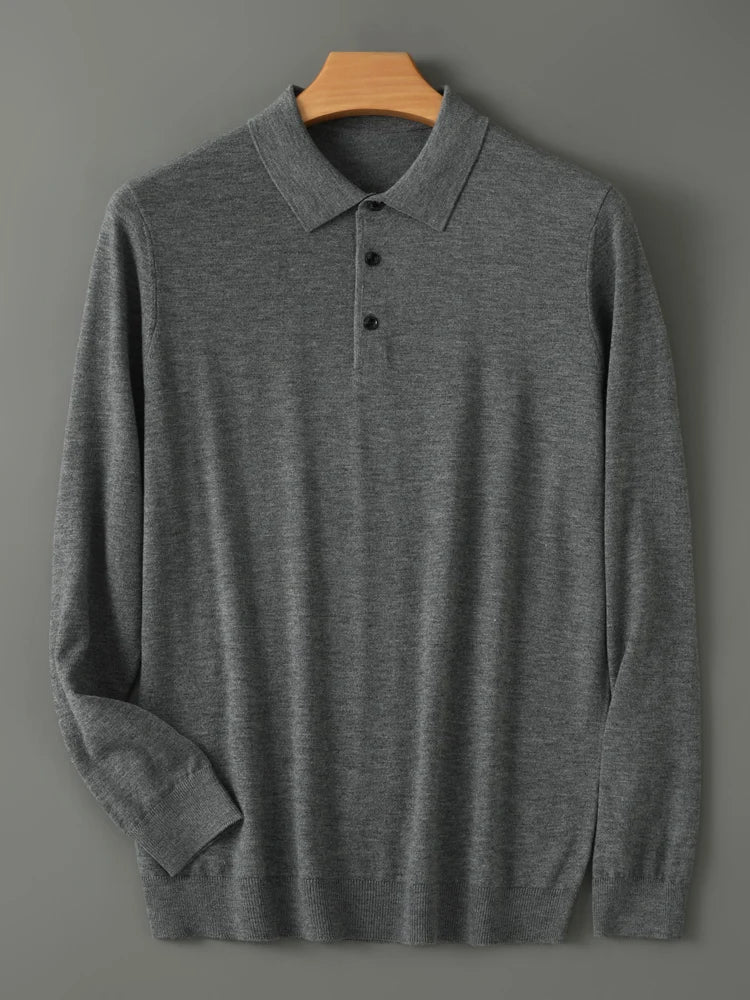 Men's Fine-Knit Long-Sleeve Polo Shirt. Fine-knit finish.