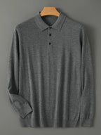 Men's Fine-Knit Long-Sleeve Polo Shirt. Fine-knit finish.