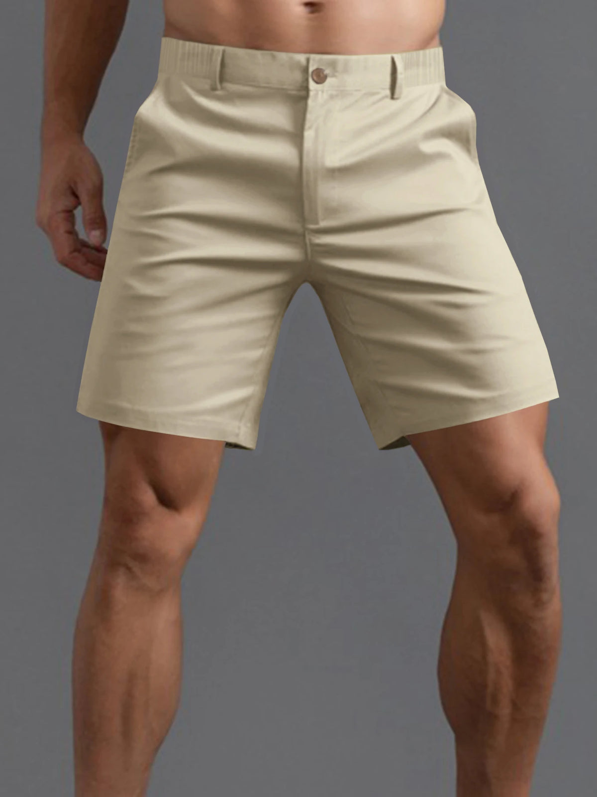 Men's Classic Flat-Front Chino Shorts. Plain chino shape.