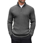 Men's Ribbed Stand-Collar Quarter-Zip Jumper. Ribbed knit texture.