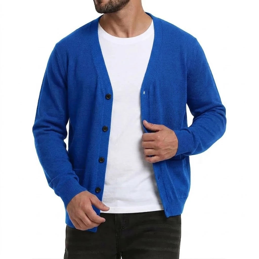 Men's Lightweight Button-Front Cardigan. Plain knitted finish.