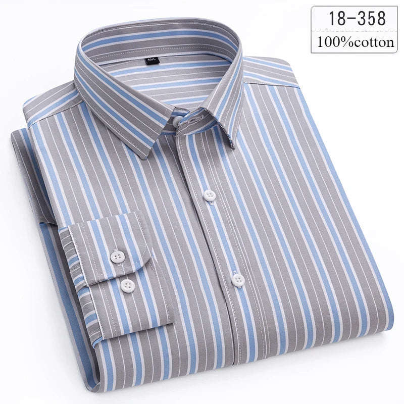 Men's Cotton Stripe & Check Collar Shirt. 100% cotton.