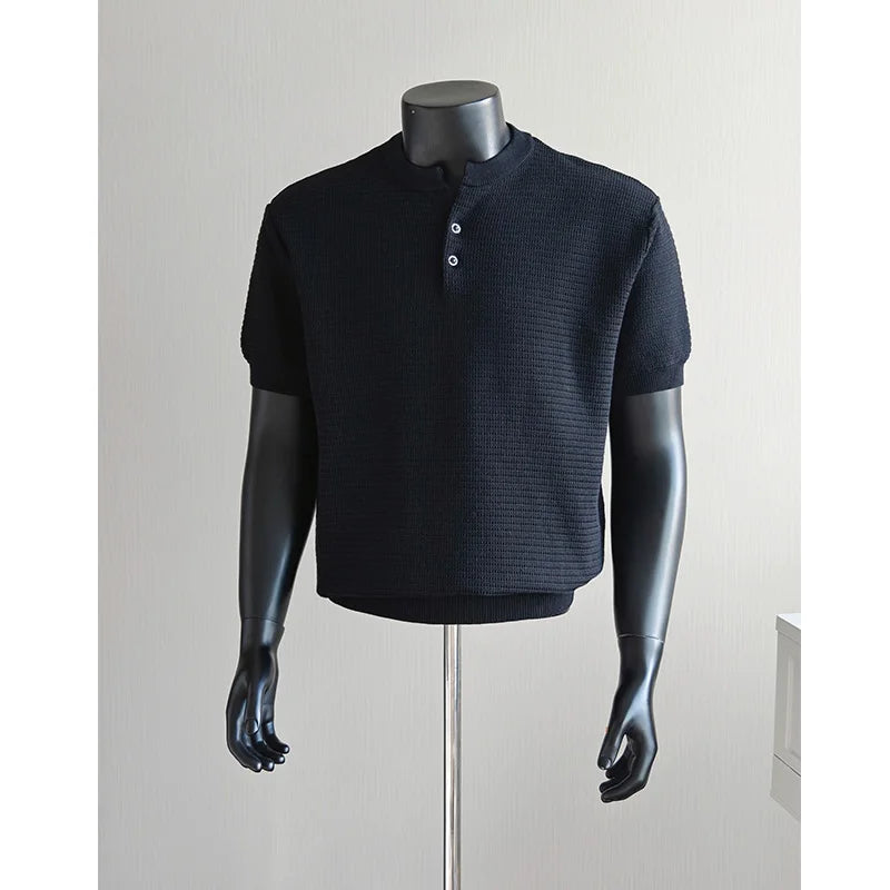 Men's Textured Short-Sleeve Knit Henley. Textured knit.