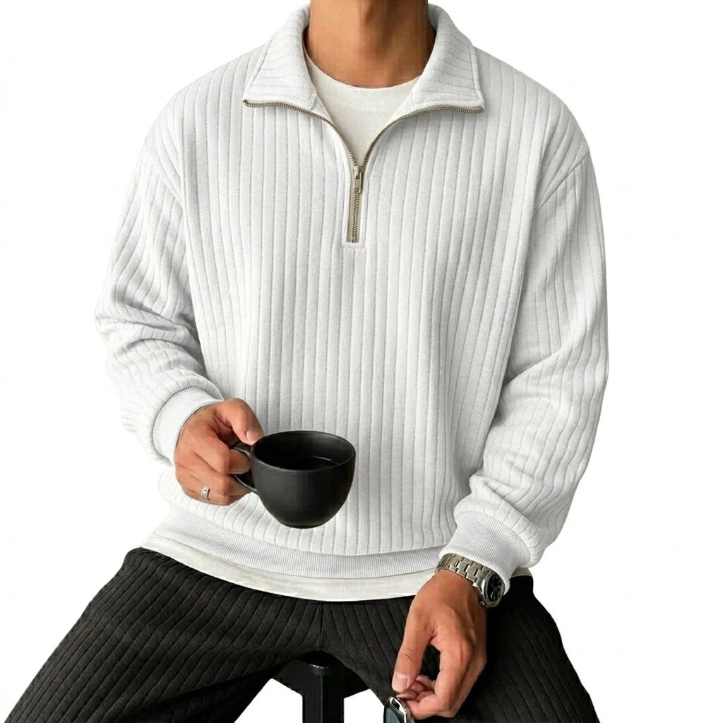 Men's Vertical-Rib Quarter-Zip Jumper. Quarter-zip neckline.