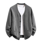 Men's Relaxed V-Neck Pocket Cardigan. V-neckline.
