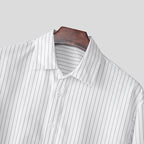 Men's Relaxed Long-Sleeve Pinstripe Shirt. Fine vertical pinstripes.