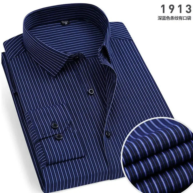 Men's Classic Stripe & Plain Pocket Shirt. Cotton-polyester blend.