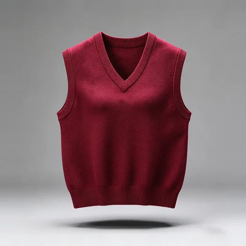Men's Rib-Trim V-Neck Knit Vest. Sleeveless pullover design.