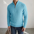Men's Cable-Knit Quarter-Zip Jumper. Cable-knit texture.