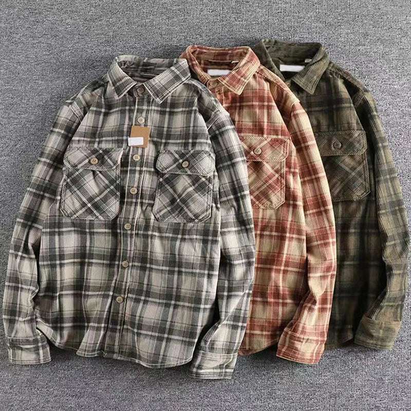 Men's Cotton Checked Corduroy Shirt. Cotton corduroy.