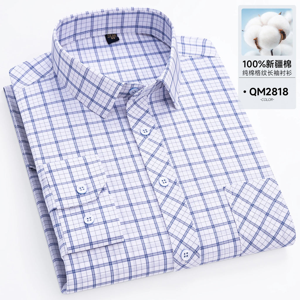 Men's Cotton Point-Collar Check Shirt. 100% cotton.