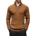 Men's Ribbed Stand-Collar Quarter-Zip Jumper. Ribbed knit texture.