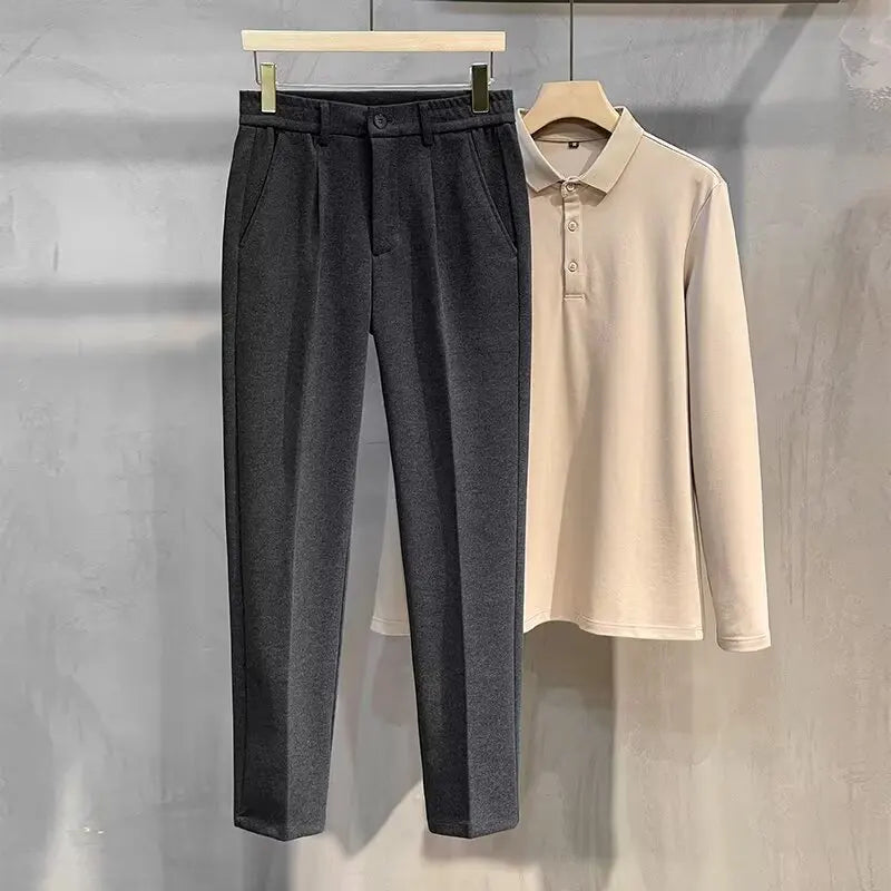 Men's Textured Straight-Leg Pleated Trousers. Textured finish on the pleated colour options.