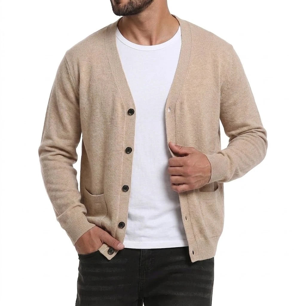 Men's Lightweight Button-Front Cardigan. Plain knitted finish.