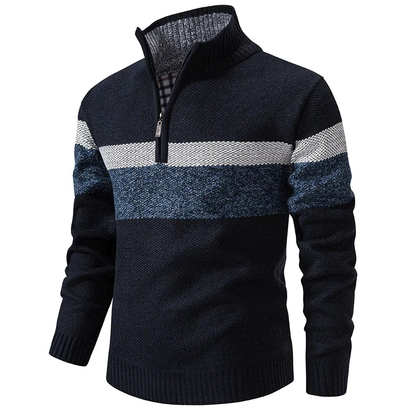Men's Striped Winter Quarter-Zip Jumper. Quarter-zip fastening.