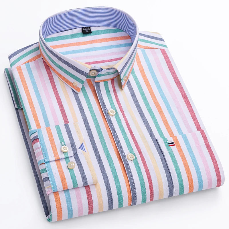 Men's Cotton Oxford Shirt in Plain, Stripe & Check. Oxford cotton fabric.