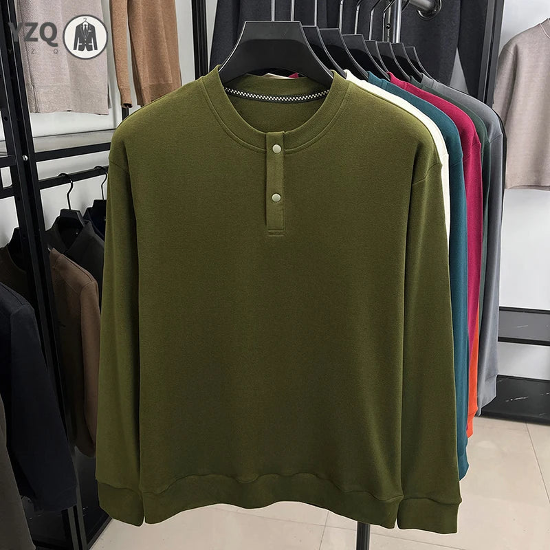 Men's Brushed Long-Sleeve Henley Top. Brushed finish.