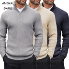 Men's Ribbed Stand-Collar Quarter-Zip Jumper. Ribbed knit texture.