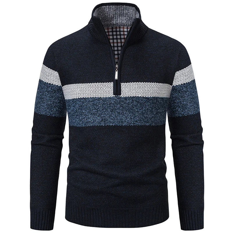 Men's Striped Winter Quarter-Zip Jumper. Quarter-zip fastening.