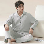 Men's Piped Long-Sleeve Lounge Pyjamas. Polyester fabric.