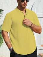 Men's Lightweight Short-Sleeve Pocket Henley. Lightweight textured finish.