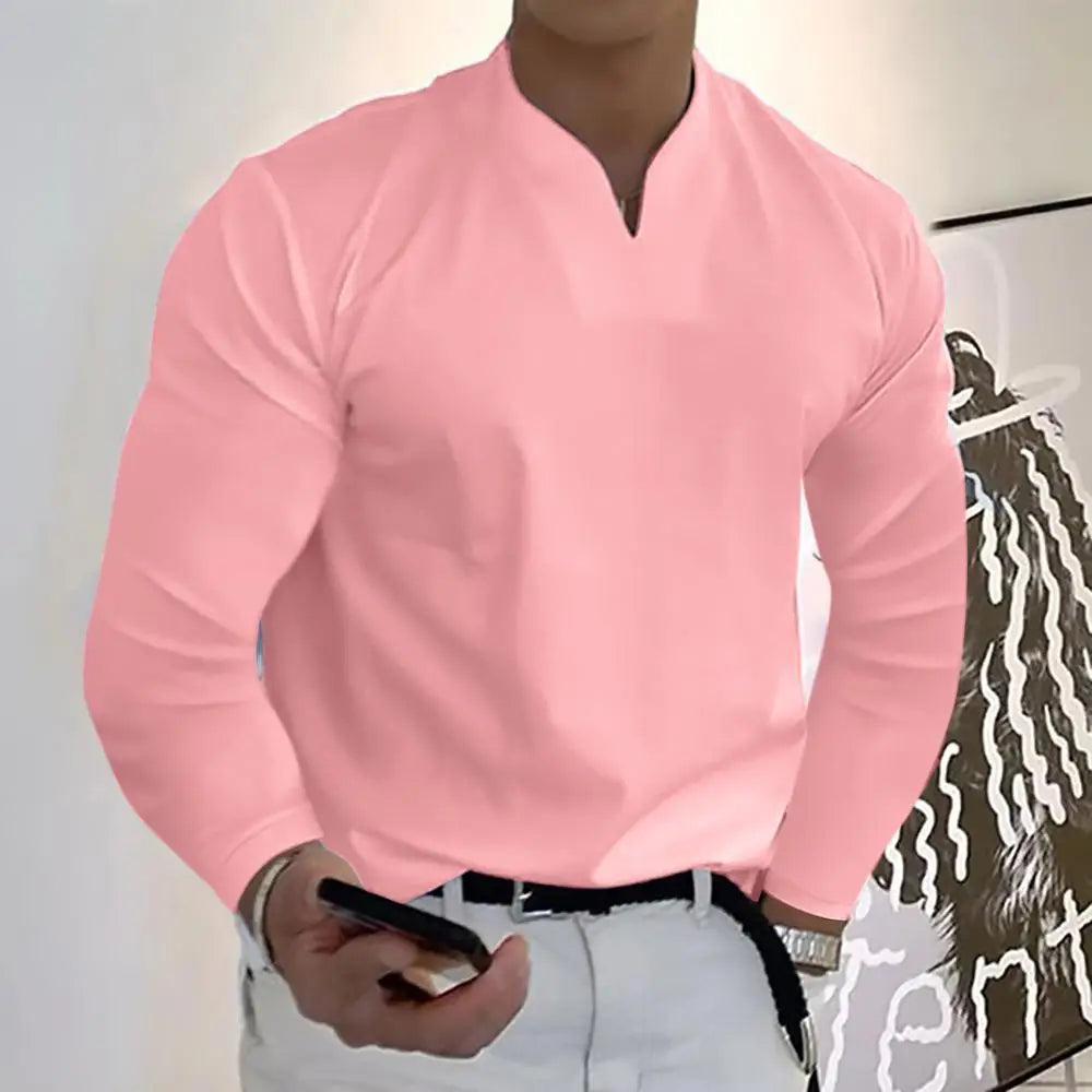 Men's Notch-Neck Long-Sleeve Top. Notched V neckline.