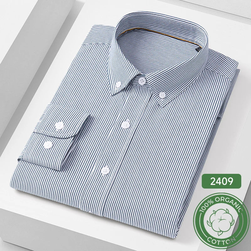 Men's Cotton Fine-Stripe & Check Shirt. 100% cotton.