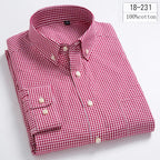 Men's Cotton Check & Stripe Button-Down Shirt. Button-down collar and button front.