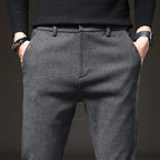 Men's Textured Smart Stretch Trousers. Polyester blend with viscose, nylon, cotton and elastane.