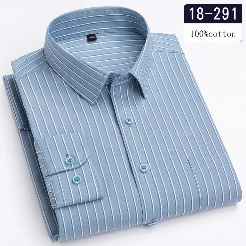 Men's Cotton Check & Stripe Button-Down Shirt. Button-down collar and button front.