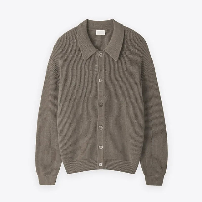 Men's Ribbed Shirt-Collar Cardigan. Pointed collar and button-through front.
