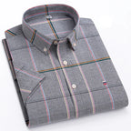 Men's Checked Short-Sleeve Oxford Shirt. 100% cotton Oxford fabric.