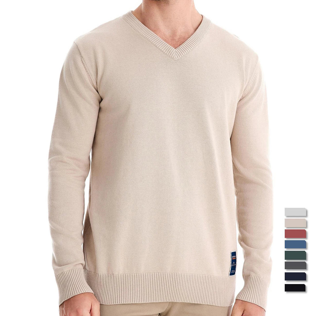 Men's Cotton-Blend V-Neck Jumper. 95% cotton, 5% elastane.