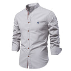 Men's Cotton Grandad-Collar Contrast Shirt. Grandad collar.