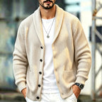 Men's Shawl-Collar Pocket Cardigan. Shawl collar.