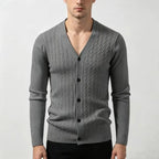 Men's Cable-Knit V-Neck Cardigan. Cable-knit texture.