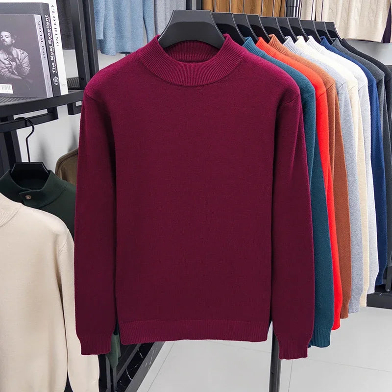 Men's Plain Mock-Neck Jumper. Mock-neck collar.
