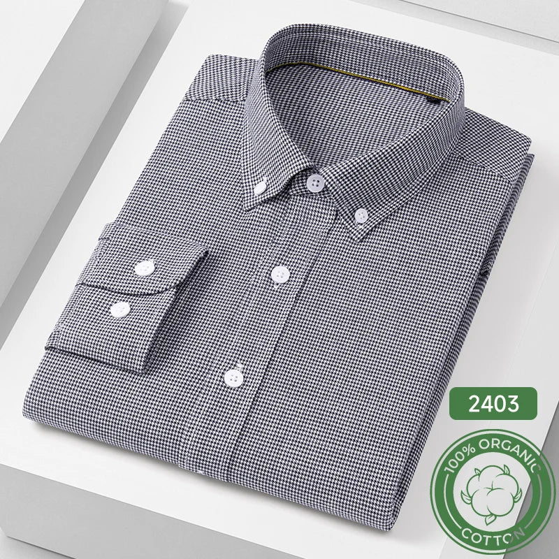Men's Cotton Fine-Stripe & Check Shirt. 100% cotton.