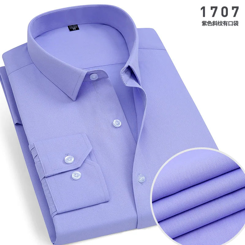 Men's Classic Stripe & Plain Pocket Shirt. Cotton-polyester blend.
