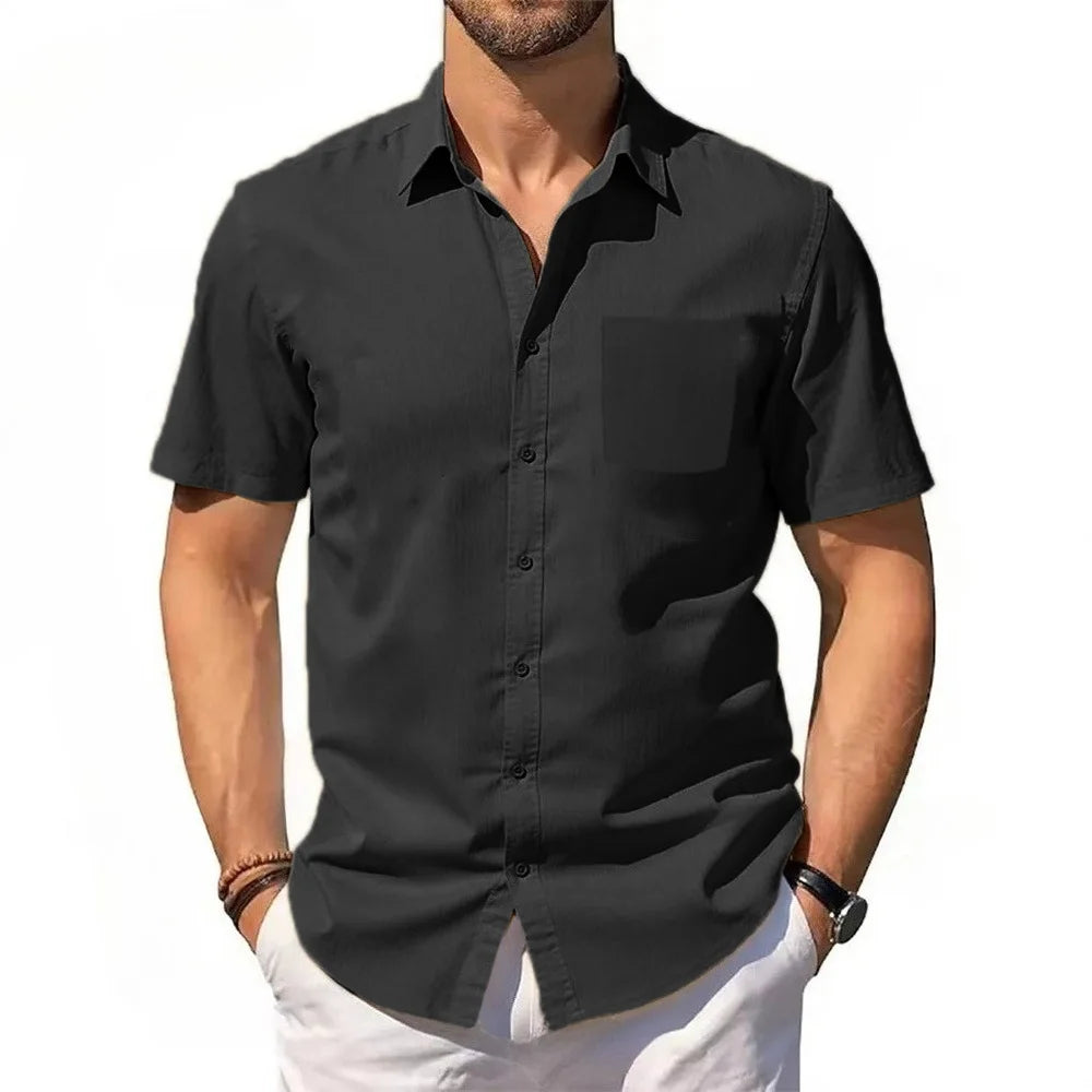 Men's Cotton-Linen Summer Pocket Shirt. Cotton and linen blend.